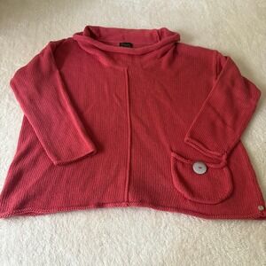 Pure Handknit Cowl Neck Sweater Womne's L XL Pink Button Pocket Tunic Cotton